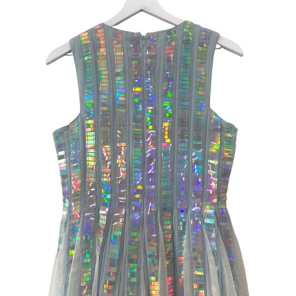 ASOS Silver Holographic Sleeveless Fit & Flare Party Dress Size 6 - Picture 11 of 13